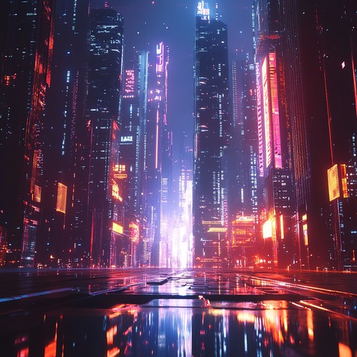 Immerse yourself in the electrifying pulse of a futuristic neon lit cityscape. This track combines high octane synths and driving beats to create an ecstatic cyberpunk adventure that will leave you feeling energized and exhilarated. It's the perfect soundtrack for traversing a bustling dystopian metropolis under vibrant neon lights.