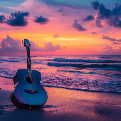 An instrumental mambo piece that gently sways like ocean waves under a twilight sky. The acoustic guitar leads a mellow melody that evokes a peaceful evening on a tropical beach, with soft rhythms and soothing harmonies promoting relaxation.