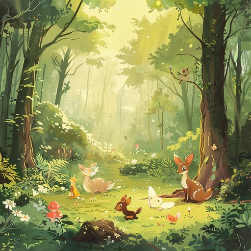 Imagine a whimsical, lively tune echoing through a serene woodland clearing, effortlessly integrating the playful chirping of birds and the gentle rustling of leaves. This composition feels like a carefree dance among enchanted trees, with each note bringing a touch of cheerful mystery and a hint of magical mischief. Ideal for a moment of pure joy and wonder, immersing listeners in a fantastical forest adventure.