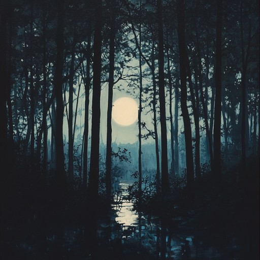 A soothing yet dark composition with fluting melodies and gentle drums, painting the serene, mystic ambiance of a foggy forest under the moon's gentle glow