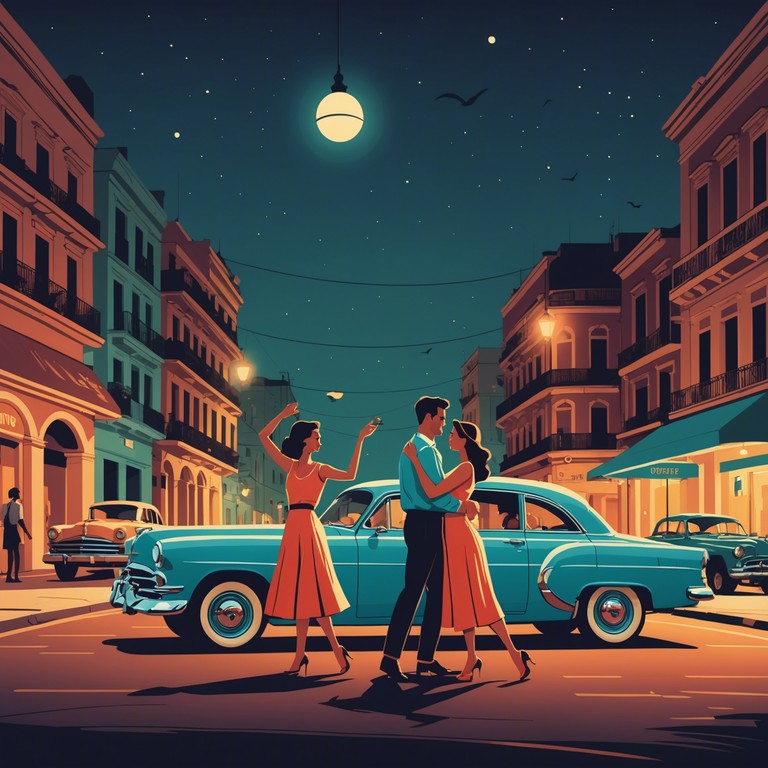 Imagine a sultry night in havana, the air filled with the elegant blend of traditional latin rhythms and sophisticated jazz sounds, creating a backdrop of allure and mystery. A delicate piano carries the melody over rhythmic percussion beats, weaving a story of passion and intricate musical conversation