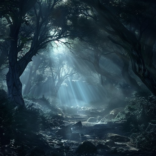 Create an enchanting darkwave piece with haunting melodies that evoke the feeling of ancient secrets being revealed in a moonlit forest. Use ethereal synth pads, minimalistic beats, and eerie soundscapes to transport the listener to another realm.