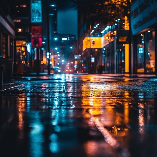 An instrumental lofi track that captures the feeling of walking alone through empty city streets on a rainy night, blending the sounds of raindrops with smooth melodies to evoke nostalgia and introspection.