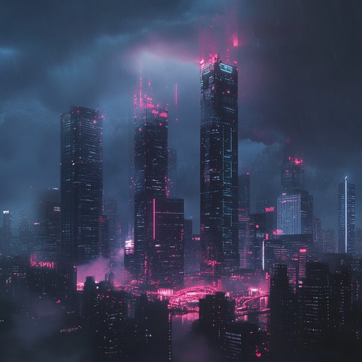 An aggressive instrumental track featuring pounding electronic rhythms and distorted synths, evoking rebellion in a cyberpunk metropolis.