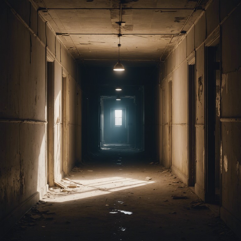 Imagine wandering through an ancient, deserted building where every echoing step produces a mysterious, unidentifiable whisper. The track combines eerie ambient sounds with an underlying steady techno beat, creating a sense of moving through this forgotten place. Layers of synthesized sounds blend with real world recorded whispers to craft a chilling, immersive experience.