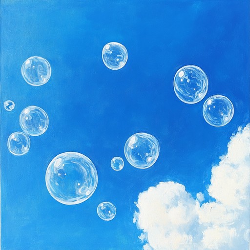 An auditory representation of bubbles floating gracefully against a backdrop of a clear blue sky. Each note from the glockenspiel like a soft whisper, replicating the bubble's frail journey through the air, emphasizing the fragile beauty and the joyful simplicity of the moment.