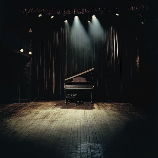 A haunting instrumental piece that blends the theatrical essence of cabaret with dark, dramatic undertones. The piano leads with melancholic melodies, accompanied by subtle strings that evoke a sense of mystery and intrigue. The composition builds tension, drawing the listener into an eerie yet captivating atmosphere reminiscent of a shadowy, smoke filled cabaret of bygone eras