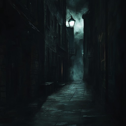 A tense and suspenseful orchestral piece that conjures images of a hidden alleyway encounter, perfect for enhancing dramatic moments in theatrical productions.