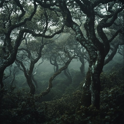 A chilling, atmospheric piece drawing from ancient folklore, utilizing haunting melodies and eerie tones to evoke a sense of shadowy rituals in an ancient, foreboding forest. The deep, resonant sounds of a traditional appalachian dulcimer create a spine tingling backdrop, immersing listeners in an unsettling yet captivating experience