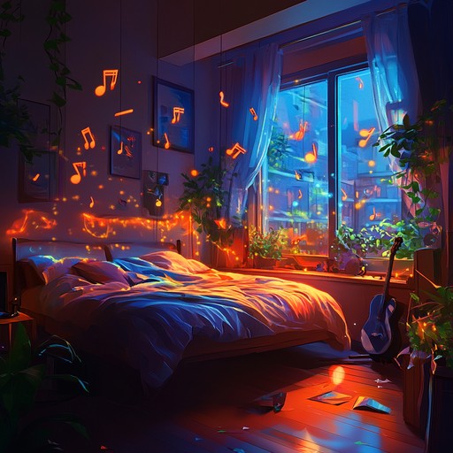A lively instrumental song combining the intimacy of bedroom pop with vibrant synths and chillwave textures, creating an atmospheric yet energetic soundscape that evokes late night creativity and self reflection