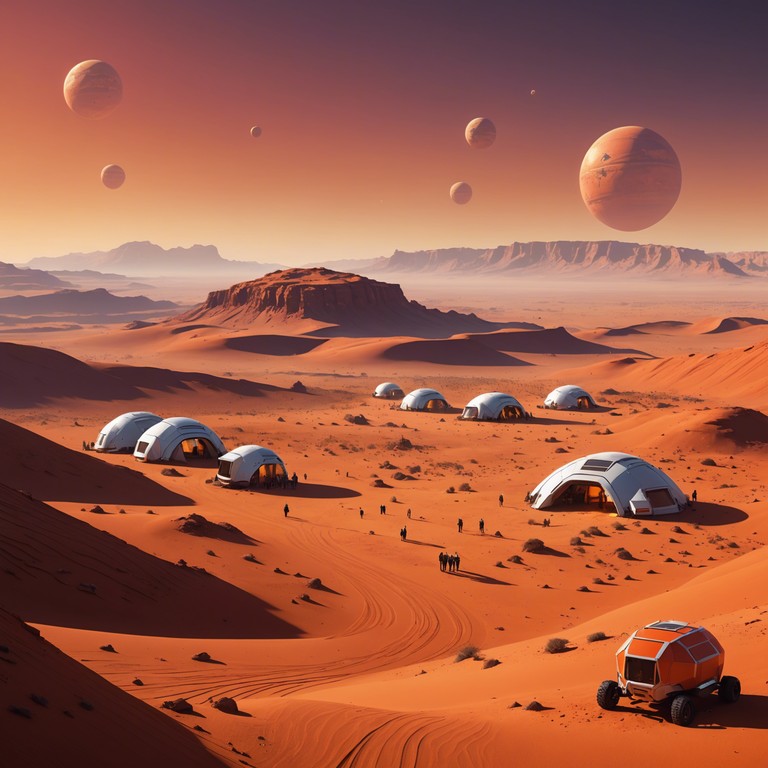 Imagine a landscape where the red martian dawn meets an eclectic festival of cultures and eras. This track combines traditional instruments with futuristic sounds, creating a dance tune that feels both ancient and new. The soundscape will transport you to a place where technology meets mythology, and every beat is a step on martian soil.