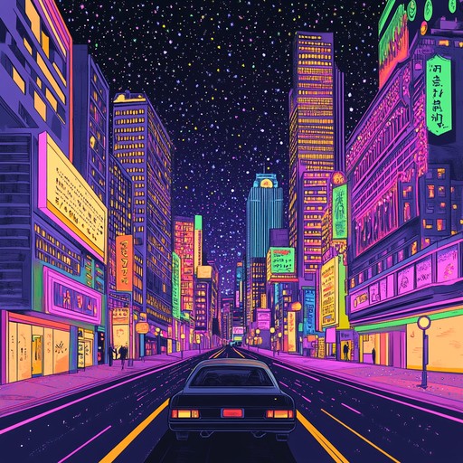 An instrumental track that blends smooth 80s synth melodies with relaxing beats, evoking the feeling of cruising through a neon lit city at night. The soothing synths and gentle rhythms create a nostalgic atmosphere, perfect for unwinding during a late night drive.