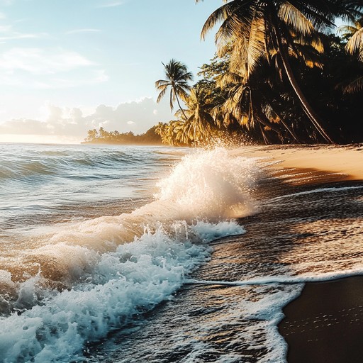 Experience the serene beauty of dawn breaking over lush caribbean landscapes, as melodious steel drums create an enchanting and hopeful atmosphere.