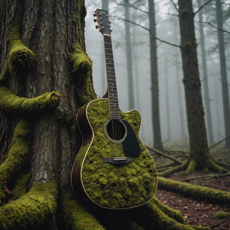 Imagine the lingering energy of ancient spirits conveyed through deeper, more resonant acoustic melodies set against a backdrop of towering trees and creeping fog. This alternative take dives deeper into the heart of the forest's forgotten stories.