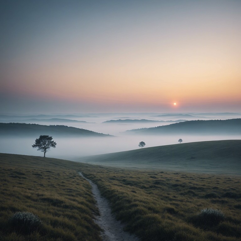 As the sun dips below the horizon, the gentle plucking of a guitar fills the air, merging seamlessly with the mysterious and slightly unsettling sounds of the countryside at dusk. The melody is both comforting and intriguing, pulling the listener deeper into the twilight mystery.