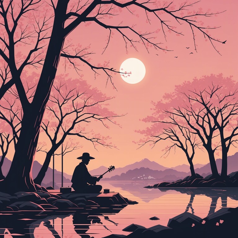 This instrumental piece captures the essence of a serene sunset viewed from a sakura covered hill, evoking deep contemplation and a bittersweet sense of nostalgia. The music is primarily carried by a koto, embracing traditional japanese melodies with a subtle infusion of modern ambient influences, creating a bridge between past and present.