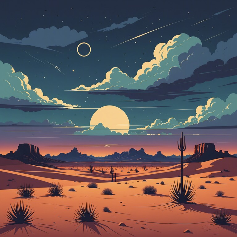 This track combines gritty electric guitar riffs with traditional middle eastern instruments, creating a unique fusion that embodies the spirit of the desert. The electric guitar leads the charge, supported by darbuka rhythms and haunting string pads, evoking images of a mysterious and windswept landscape.