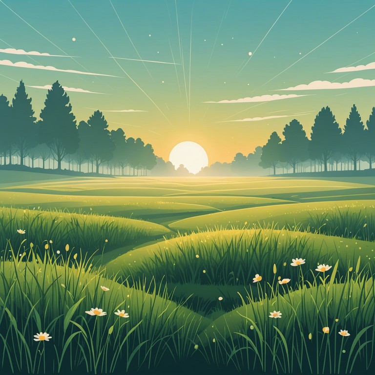 An uplifting bluegrass track centered around a lively banjo performance, embodying the energy of a sunny morning with dew still fresh on the grass, ideal for scenes of countryside peace or animated beginnings.