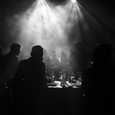 cabaret intrigue in a smoky, shadowy club ambience