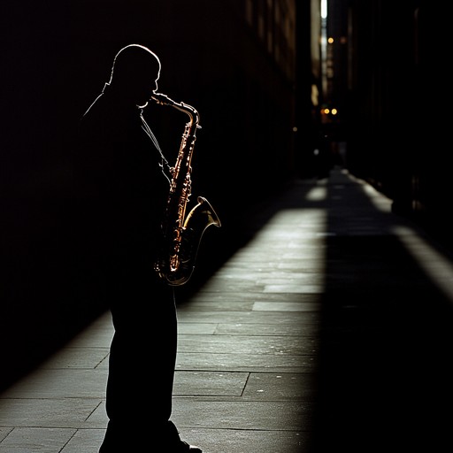 A haunting nocturnal instrumental with a saxophone at its heart, unfolding slow, winding melodies against a backdrop of dark jazz that paints a sonic picture of a silent, shadowed city at midnight. Ideal for creating an atmosphere of intrigue and danger.