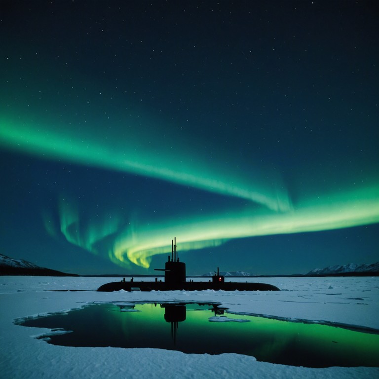 Imagine the echoing sound of a lone balalaika played against the backdrop of a silent, ice bound sea, reflecting the solitude and covert operations of the russian navy in polar regions. This alternative description creates an aura of chilling suspense and the relentless pressure of an unseen enemy.