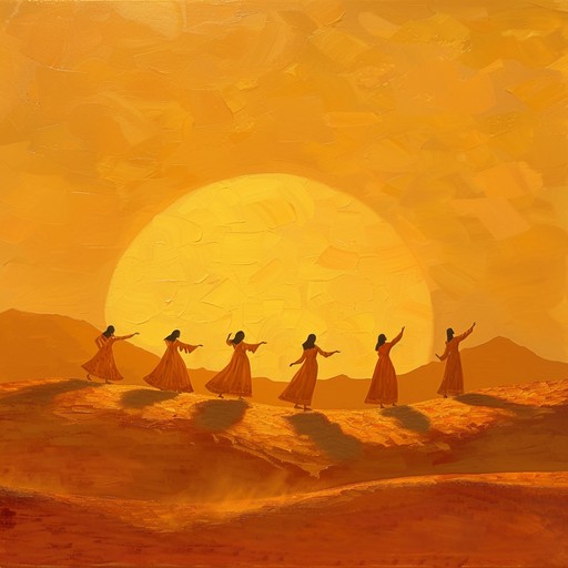 Echoes of dawn across the vibrant desert landscapes fill the air, as intricate melodies express unity and happiness in a lively celebration of life. Soaring tunes painted with traditional tones create a grand tapestry of cultural exuberance