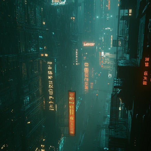 A haunting instrumental track that weaves ominous synths and driving beats, immersing the listener in a dystopian cyberpunk cityscape illuminated by flickering neon lights and cloaked in shadows.