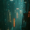 dark melodies echo in dystopian cyberpunk underworld's neon haze