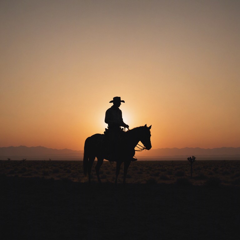 Imagine a slow, brooding tune evoking the haunting vastness of an empty desert as night falls. The music slowly builds a sense of suspense and isolation, with each note painting a picture of the desolate, wide open spaces under a dimming sky.