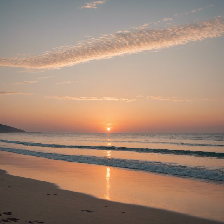 Imagine a serene dawn on a picturesque beach, where the gentle sway of palm trees and the rhythm of bossa nova melds seamlessly with the soft, persistent sound of ocean waves, creating a tranquil, energizing soundscape. This piece uses traditional bossa nova instrumentation to evoke feelings of peace and renewal as the day begins.