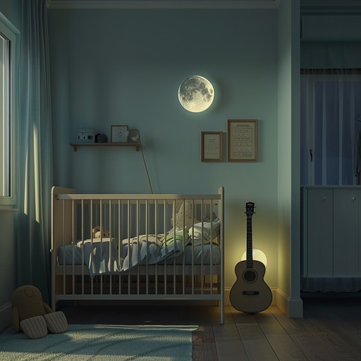 A tender, calming lullaby envelops you in the gentle embrace of moonlit nights. With warm acoustic guitar tones guiding the heartwarming melodies, perfect for soothing children to sleep. The lullaby flows with soft, steady rhythms, creating an atmosphere of peace and love, ideal for bedtime.