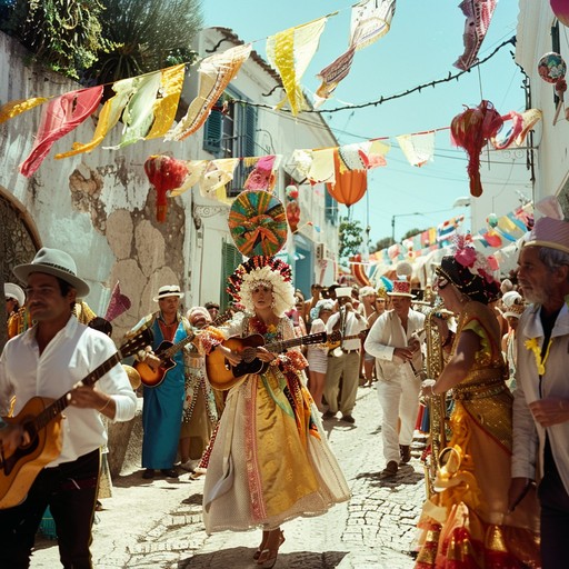 A jubilant and dynamic mambo composition reflecting the essence of a sun soaked summer festival, featuring catchy brass melodies and driving percussion rhythms, creating an uplifting atmosphere perfect for dance and celebration.