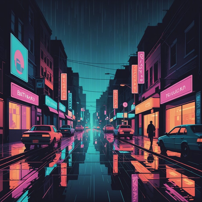 This track fuses melodious synth waves with slow paced, hypnotic rhythms to create an enveloping aura of mystique and tranquility, akin to walking through a neon lit rain in a dream like state.