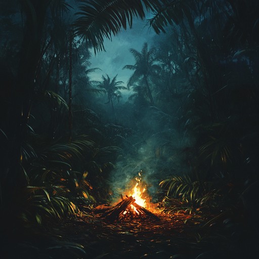 Experience the haunting fusion of primal beats echoing through a labyrinth of dense jungle foliage, invoking eerie and mysterious spirits from ancient times.