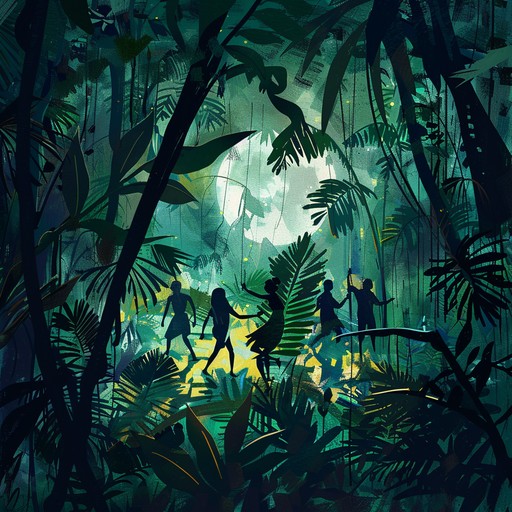 Echoing through dense foliage, the rhythm of tribal drums creates an eerie and unnerving atmosphere as mysterious chimes and distant animal calls punctuate the air. This piece captures the intensity and otherworldly feel of an ancient, forgotten jungle ritual.