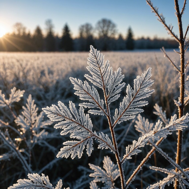 An enchanting piece that reflects the crisp beauty of a frosty winter morning, enriched with the joyous vibes of holiday celebrations. It's designed to uplift spirits and enhance the festive atmosphere, perfect for setting a cheerful holiday scene.