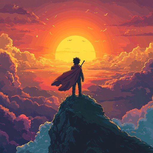 An uplifting instrumental piece that blends energetic rhythms and bright melodies, evoking the feeling of embarking on a thrilling journey under a radiant sun, inspired by anime soundtracks.