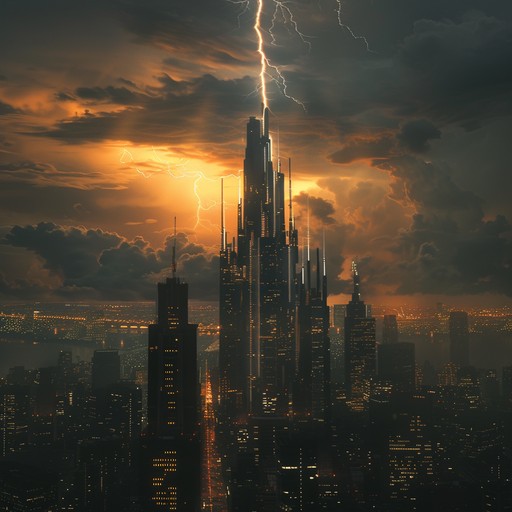 This version of the composition intensifies the feeling of being amidst a supercharged storm in a neon lit metropolis, with deeper bass undertones and more rapid fire synth sequences painting a vivid picture of nature's powerful beauty and fury.