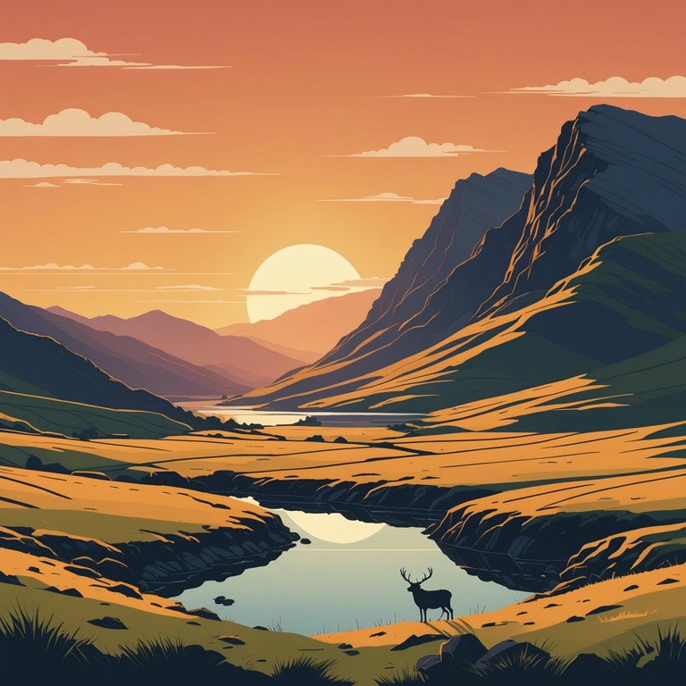 Imagine yourself standing on a vast, rolling green landscape, the sound of bagpipes carrying across the fields, mingling with the distant calls of native birds. The alternative title and description frame the piece as a sensory journey, emphasizing the cultural and natural beauty of scotland.