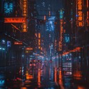 electronic beats, futuristic dark noir ambiance.