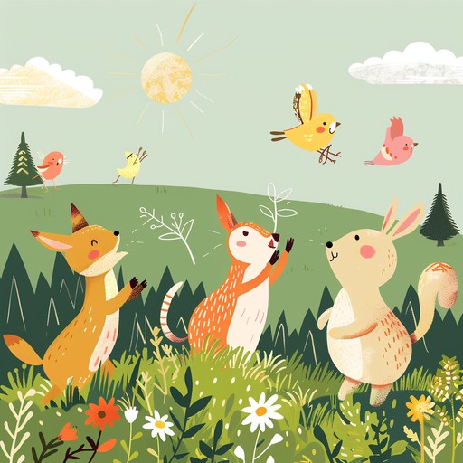 Imagine a sunny meadow where cheerful animals frolic together. The music is bright and uplifting, featuring playful melodies that evoke a sense of fun and innocence. Perfect for children’s storytime or playtime. The melodies flow effortlessly, creating a whimsical atmosphere that makes kids want to sing and dance along.