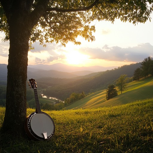 An energetic instrumental bluegrass piece that captures the exhilaration of witnessing a breathtaking mountain sunrise, featuring lively banjo melodies and upbeat rhythms conveying pure joy and freedom