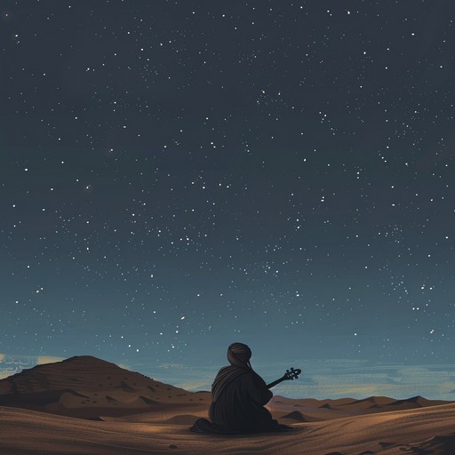 A heartfelt instrumental piece combining traditional middle eastern melodies with modern cinematic flair. Picture a lone oud player beneath a vast, starlit sky, pouring emotions into each note. This soundtrack carries the listener through a journey of love, loss, and longing, emulating the timeless beauty and mystery of the desert landscape.