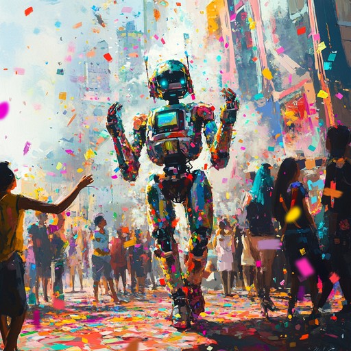 A vibrant blend of carnival and futuristic sounds, merging lively carnival rhythms with robotic effects and synths for a unique, celebratory dance experience. Perfect for a quirky festival atmosphere.