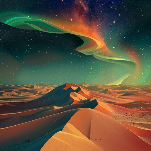 A tranquil composition featuring middle eastern rhythms and cosmic electronic layers. The track evokes the essence of mystical deserts combined with the infinite vastness of space, offering a meditative, otherworldly soundscape.