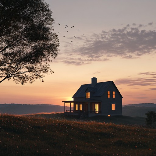 Imagine a charming country sunset where everything feels tranquil. The soft notes of an acoustic guitar play a soothing melody that evokes a sense of peace and warmth, perfect for winding down after a long day.