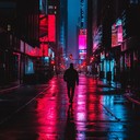 a lonely journey through empty streets in urban night