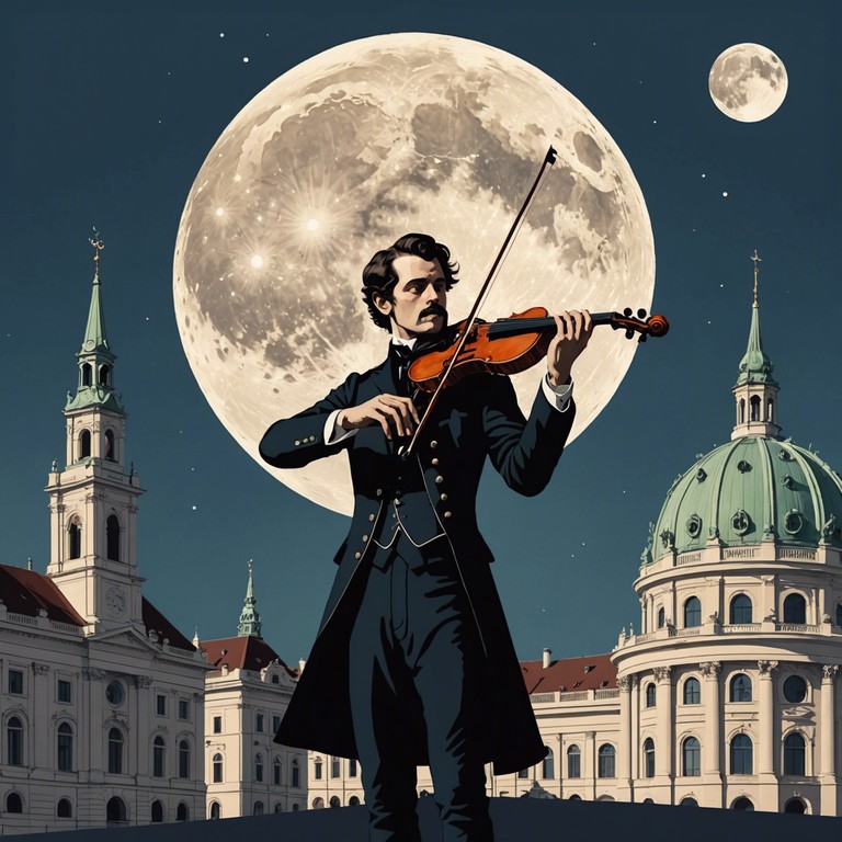 Imagine a serene night in vienna, where the moon casts a soft glow over cobblestone streets, and the air is filled with the sound of a single violin playing an elegant waltz. The music swirls with grace, echoing the city's rich history and romantic ambiance.