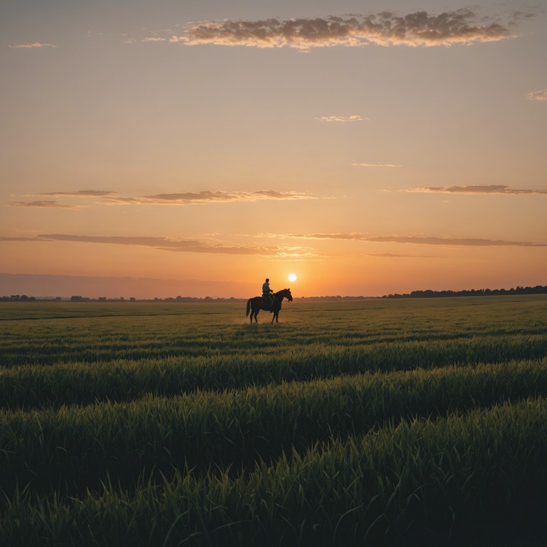 Imagine a ride along a wide open field under a sunset sky, with feelings of freedom and adventure filling the air. This country tune combines classic elements with a sense of unbounded expanse, tailored to convey the spirit of liberation and joy. The piece features prominent guitar strums and is structured to build progressively, reflecting a journey toward freedom.