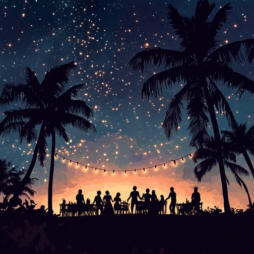 An island inspired kpop track, combining lush electronic sounds with tropical rhythms, evoking a dance party under the stars on a warm night.